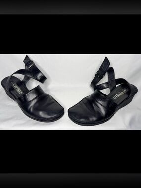Via Spiga Black Leather Strappy Mules size 7.5